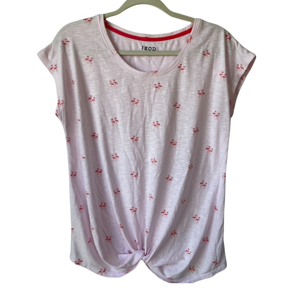 IZOD Medium Short Sleeve Light Pink Shirt with Flamingos